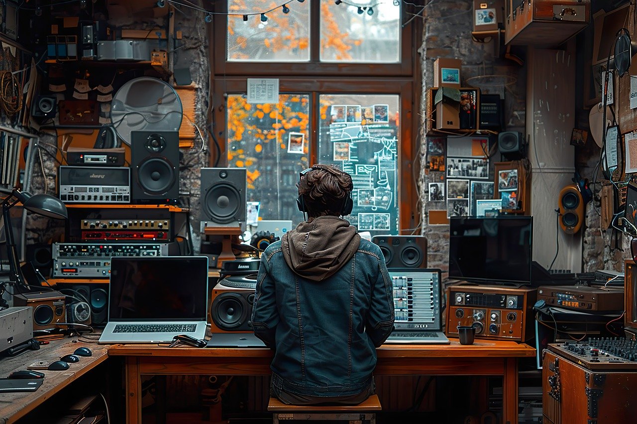 jovem usando app de equalizador de som